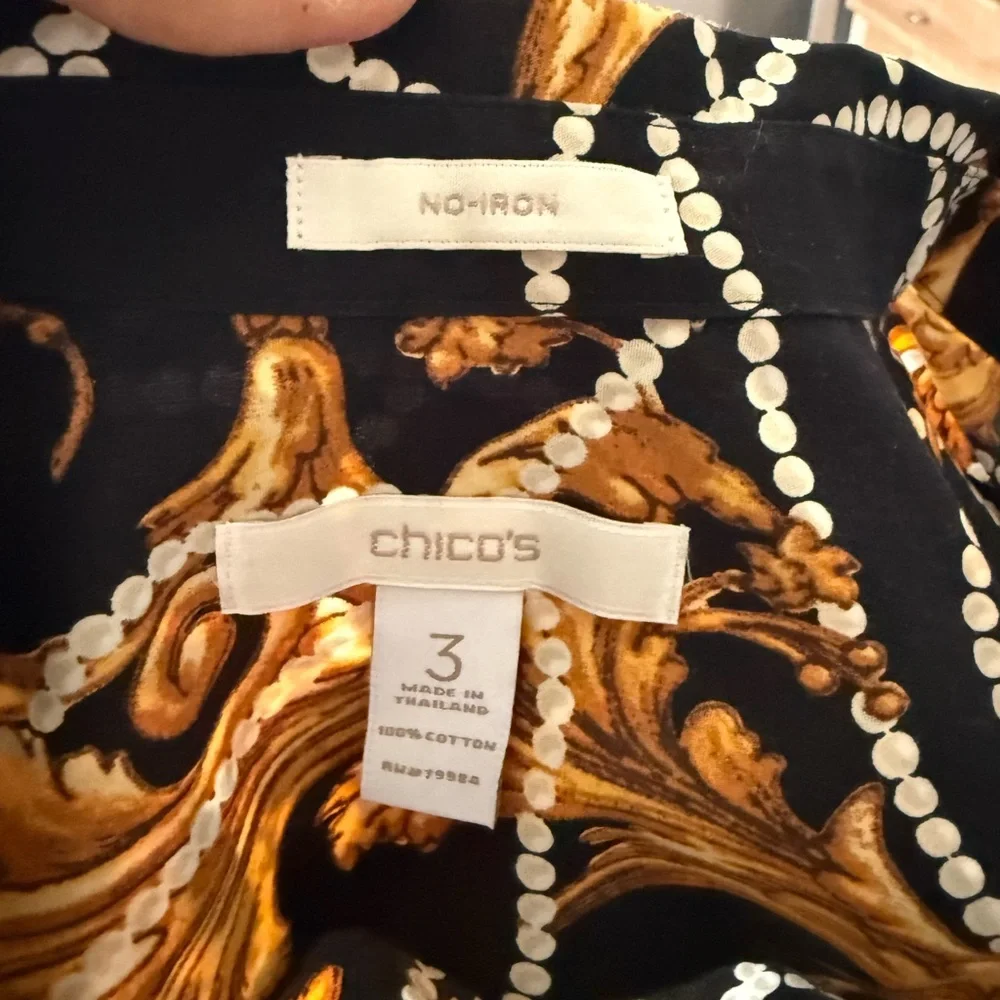 Chico's Black and Gold Patterned Shirt - Picture 3 of 3